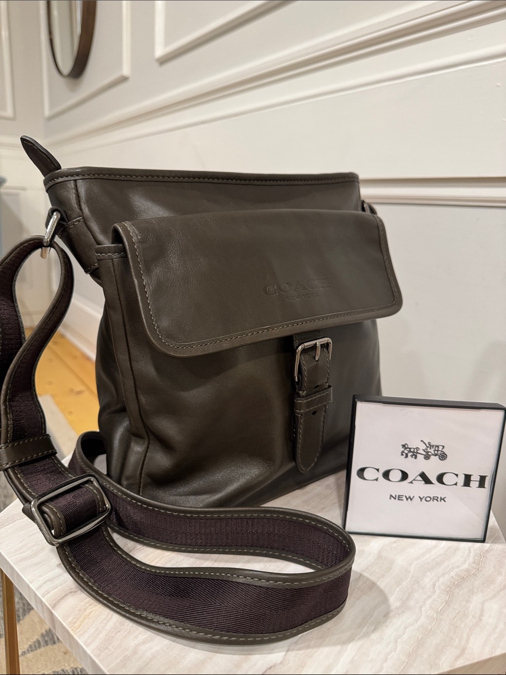 Coach Bag Messenger Dark Olive Green Leather Crossbody Bag
